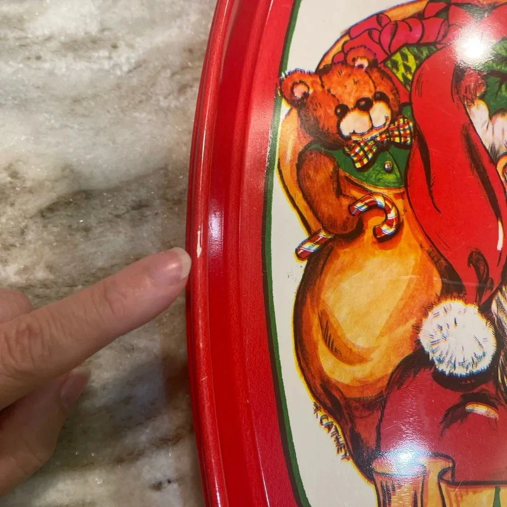 Two Vintage Santa Claus Merry Christmas 11x13” Plastic Serving Trays